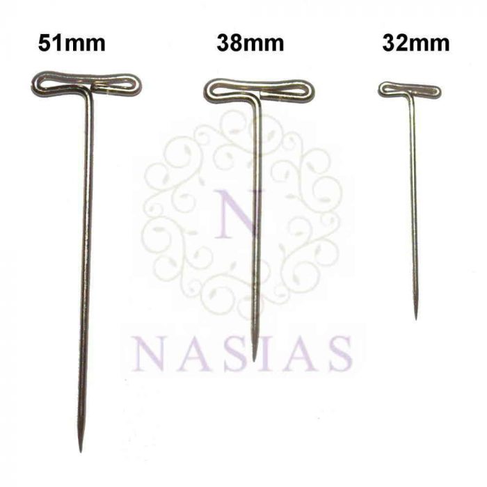 T PINS NICKEL PLATED HARD STEEL 3 Sizes Nasias Buttons